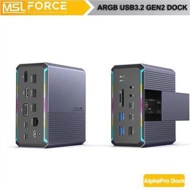 USB3.2 Gen2 19 em 1 dock MST com luz ARGB