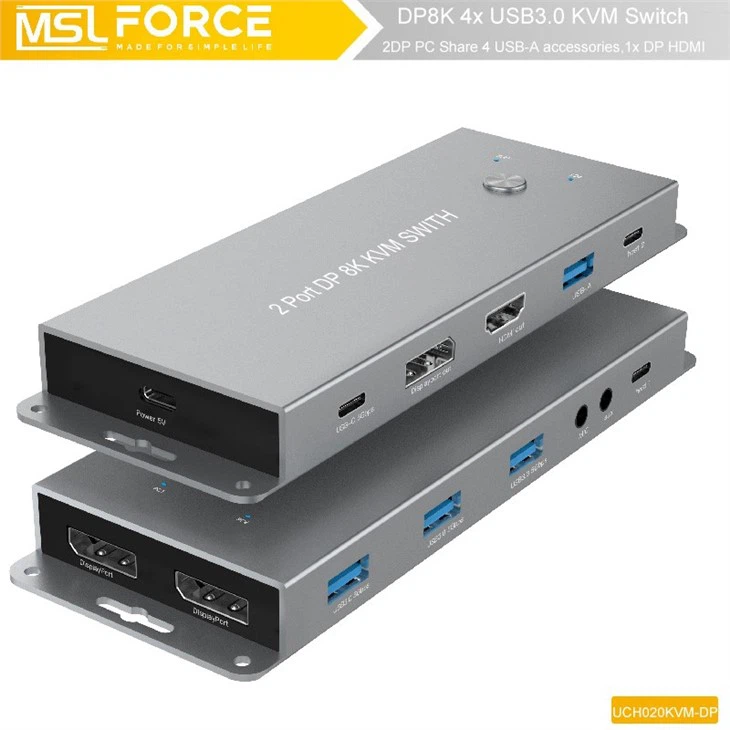 USB3.0 KVM Selector,4 Port KVM Switch USB Peripheral Switcher Box