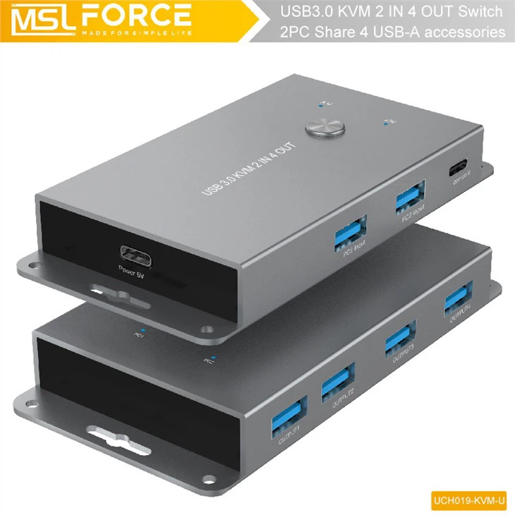 USB3.0 Seletor KVM, Comutador KVM de 4 portas Caixa de comutador periférico USB